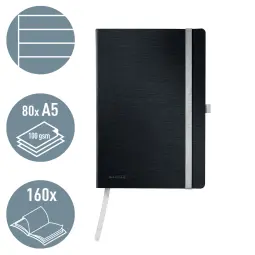 Leitz Style Notebook A5 Ruled With Softcover Satin Black Pack of 5