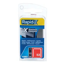 Rapid No. 53 Finewire Staple Stainless Steel 12mm Pack of 1080