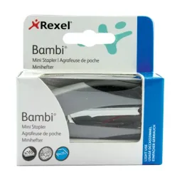 Rexel Bambi Mini Stapler SINGLE 12 Sheet Capacity Metal Body Assorted Colours