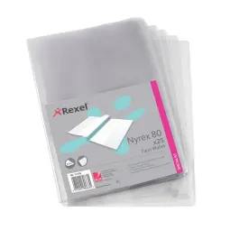 Rexel Nyrex™ Premium Twin A4 Document Folders, Glass Clear, 100mic, L-Folder, Pack of 25