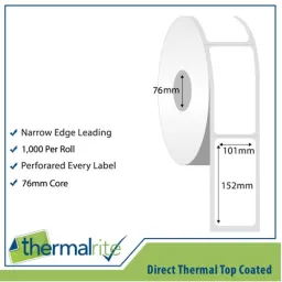 Thermalrite Direct Thermal Labels 101x152mm 76mm core (Pack 10 Rolls of 1000 