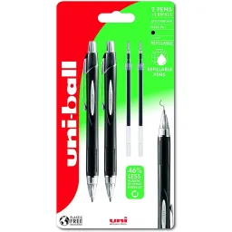 uni-ball SXN-210 RT Jetstream Rollerball 2 x Black Pens + 2 Refills 1mm Tip
