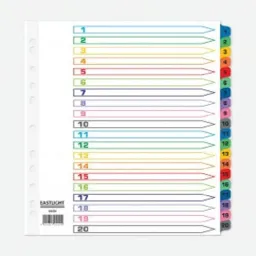 ValueX Index 1-20 A4 Extra Wide Card White 160gsm with Coloured Mylar Tabs - 24254